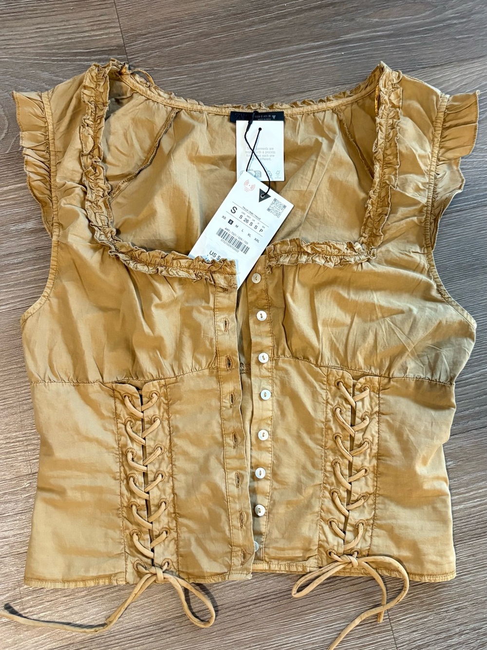 Zara Mustard Yellow Ruffle Scoop Corset Crop Top